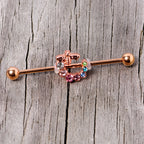 14G Multicolor Gem Rose Gold Tone Bee Industrial Barbell 38mm