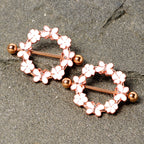 14G 9/16 Clear Gem Gold Tone Pink Butterfly Nipple Shield Set