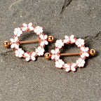 14G 9/16 Clear Gem Gold Tone Pink Butterfly Nipple Shield Set