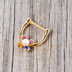 16G 1/4 Pink Blue Gem Gold Tone Cartilage Clicker