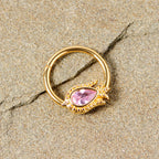 16G 3/8 Pink Gem Gold Tone Tulip Flower Hinged Segment Ring