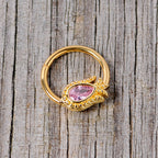 16G 3/8 Pink Gem Gold Tone Tulip Flower Hinged Segment Ring