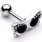 16G 1/4 Clear Gem 50s Retro Sunglasses Cartilage Tragus Earring