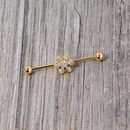14G Aurora Gem Gold Tone Snowflake Industrial Barbell 38mm