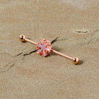 14G Aurora Gem Rose Gold Tone Snowflake Industrial Barbell 38mm