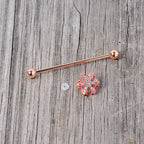 14G Aurora Gem Rose Gold Tone Snowflake Industrial Barbell 38mm