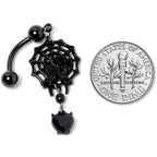 Black Gem Black Spiderweb Halloween Reversible Dangle Belly Ring