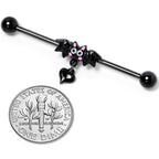 14G Clear Gem Heart Bat Halloween Dangle Industrial Barbell 38mm