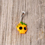Black Gem Orange Pumpkin Jack O Lantern Halloween Belly Ring