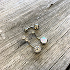 Clear Gem White Faux Opal Twisted Belly Ring Set of 3