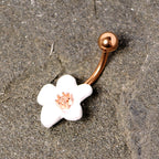 Rose Gold Tone Spring Blossom Pretty White Flower Belly Ring