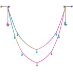 14G 5/8 Blue Gem Rainbow Moon Star Double Dangle Nipple Chain