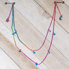14G 5/8 Blue Gem Rainbow Moon Star Double Dangle Nipple Chain
