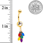 Clear Gem Gold Tone Christmas Lights Holiday Dangle Belly Ring