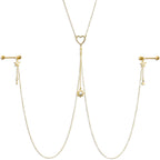 14G 5/8 Clear Gem Gold Tone Sun Heart Star Nipple Chain Necklace