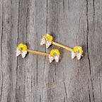14G 9/16 Green Gem Gold Tone Butterfly Barbell Nipple Ring Set