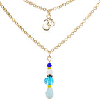 14G 9/16 Gold Tone Om Blue Beads Captive Ring Dangle Nipple Chain