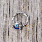 16G 3/8 Black Gem Pink Teal Nautical Sailboat Hinged Segment Ring