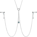 14G 5/8 Blue Gem Sun Heart Star Nipple Chain Necklace