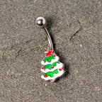 Green Red White Christmas Tree Holiday Belly Ring