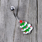 Green Red White Christmas Tree Holiday Belly Ring