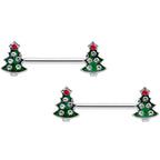 14G 9/16 Clear Red Gem Christmas Tree Barbell Nipple Ring Set