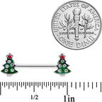 14G 9/16 Clear Red Gem Christmas Tree Barbell Nipple Ring Set
