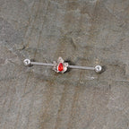 14G Red Gem Holiday Holly Leaf Christmas Industrial Barbell 38mm