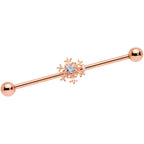 14G Clear Gem Rose Gold Tone Snowflake Industrial Barbell 38mm