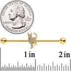 14G Clear Gem Gold Tone Glamourpuss Cat Industrial Barbell 38mm