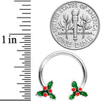 14G 9/16 Holly Christmas Horseshoe Nipple Ring Set