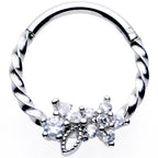 16G 3/8 Clear Gem Star Twisted Hinged Segment Ring
