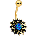 Gold Tone Aqua Center Sunburst Flower Belly Ring