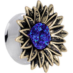 Blue Faux Druzy Sunburst Flower Double Flare Plug Set 2G to 1"