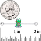 14G Green Gem Green Goofy Frog Industrial Barbell 38mm