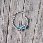 16G 3/8 Aqua Gem Star Twisted Hinged Segment Ring