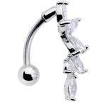 Clear CZ Gem Fashion Flower Dangle Top Mount Belly Ring
