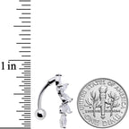 Clear CZ Gem Fashion Flower Dangle Top Mount Belly Ring