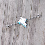 14G White Orb Ghost Halloween Industrial Barbell 38mm