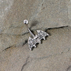 Clear Black Gem Bat Halloween Belly Ring