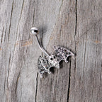 Clear Black Gem Bat Halloween Belly Ring