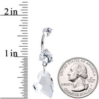 Clear Gem Stylized Heart Dangle Belly Ring