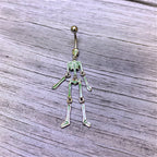 Green Hinged Halloween Skeleton Dangle Belly Ring
