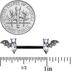 14G 9/16 Clear Gem Black Bat Halloween Barbell Nipple Ring Set