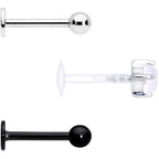 16G 5/16 Faux White Opal Flexible Bioplast Black Labret Set of 3