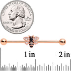 14G Clear Black Gem Rose Gold Tone Bee Industrial Barbell 38mm