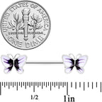 14G 9/16 White Purple Butterfly Barbell Nipple Set