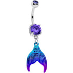Purple Gem Aqua Pink Mermaid Scale Tail Dangle Belly Ring