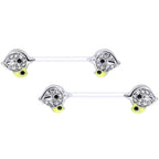 14G 9/16 Clear Gem Clear Bioplast Mom Bird Barbell Nipple Ring Set