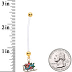Green Gem Santa Sleigh Christmas Dangle Pregnancy Belly Ring